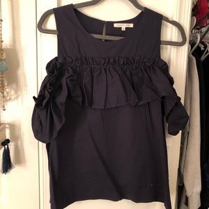 Navy Blue Ruffle off the shoulder blouse
